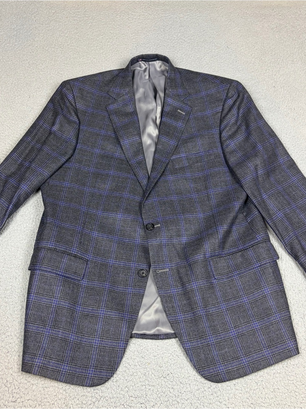 Loro Piana Cashmere Hart Schaffner Marx Blazer 46R Gray Blue Plaid Windowpane